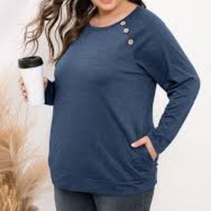 Long Sleeve Crew Neck Top Blue Size 3X